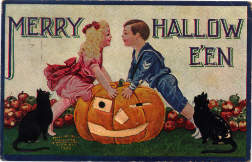 Merry Halloween. Vintage postcard. Printed in 1908.