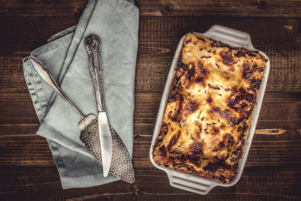 istock Rustic Italian Lasagna Bolognese on Dark Wooden Background 1152200761