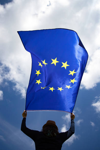 istock Woman with EU flag. 1152200974