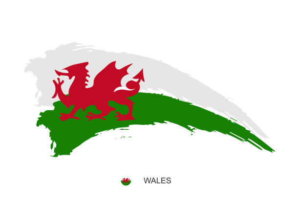 水彩畫威爾士國旗。格朗格刷筆劃威爾士獨立天紅色龍標誌-向量抽象例證 - wales 幅插畫檔、美工圖案、卡通及圖標