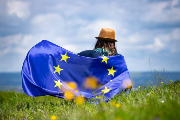 istock Woman with EU flag. 1152203152