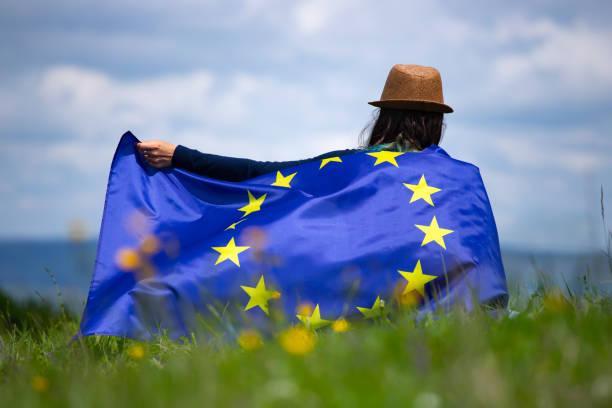 istock Woman with EU flag. 1152203776