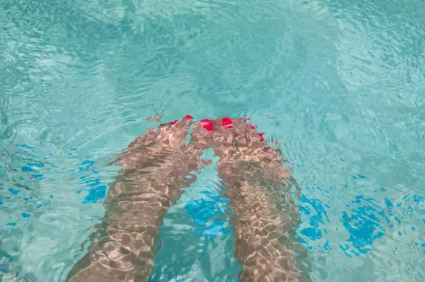 Ladies feet under water in swimming pool .Stock Image