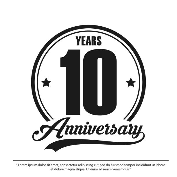 ilustrações de stock, clip art, desenhos animados e ícones de anniversary celebration emblem 10th years. anniversary logo label, black and white stamp isolated, vector illustration template design for celebration greeting card and invitation card - crown black banner white