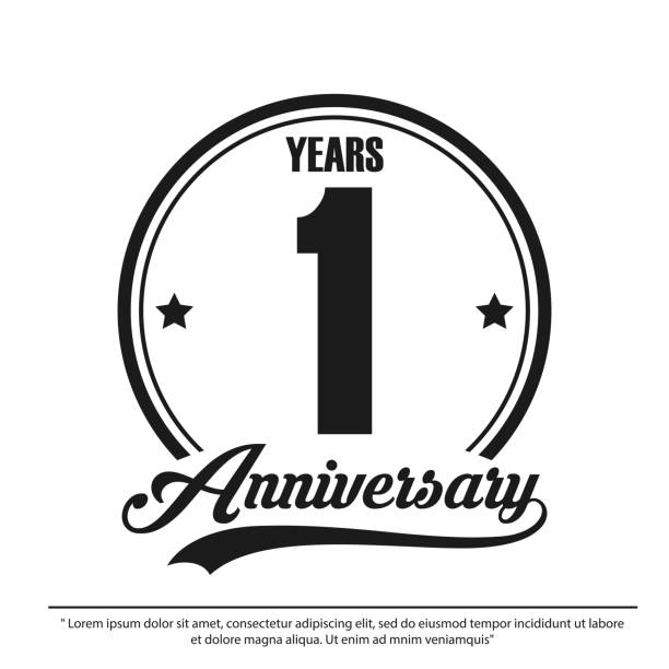 эмблема празд�нования юбилея 1-й год. годовщина логотип этикетки, черно-белый штамп изолированы, вектор иллюстрации шаблон дизайн для праздн - crown black banner white stock illustrations