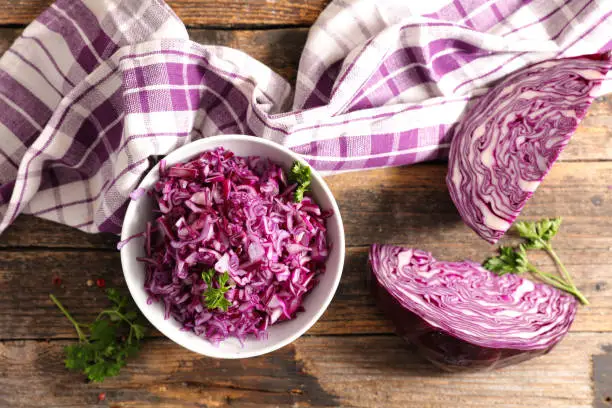 bowl of grated red cabbage