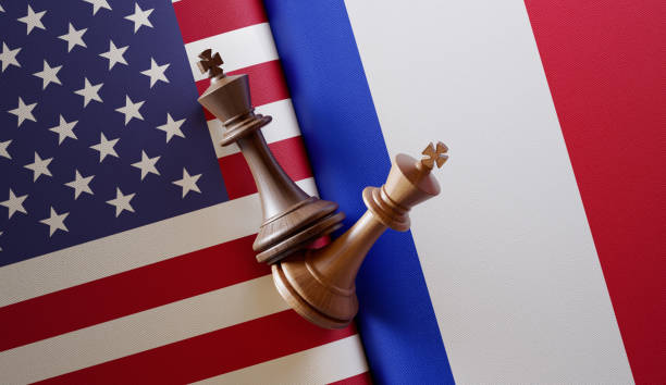 American and Russian Flag Pair with King Chess Pieces