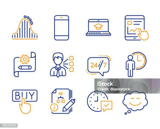 Website Education Internet Report And Buying Icons Set 247 Service Algorithm And Smartphone Signs Vector Stock Illustration - Download Image Now