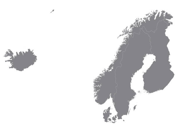 illustrazioni stock, clip art, cartoni animati e icone di tendenza di mappa grigia della scandinavia su sfondo bianco - scandinavia