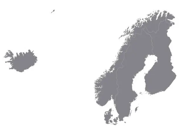 Vector illustration of Gray Map of Scandinavia on White Background