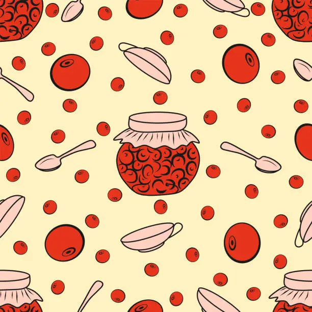 Vector illustration of Seamless pattern. Cherry jam.