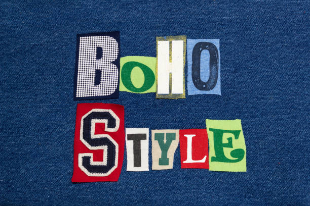 istock BOHO STYLE text word collage, colorful fabric on blue denim, natural and casual 1152214056