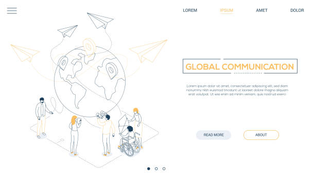 ilustrações de stock, clip art, desenhos animados e ícones de international business - line design style isometric web banner - earth mover illustrations