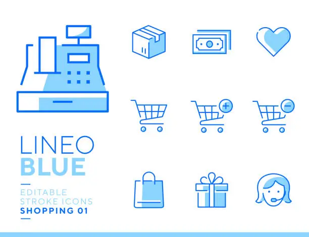 Vector illustration of Lineo Blue - Shopping and E-commerce line icons