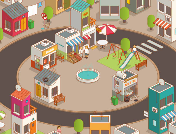 ilustraciones, imágenes clip art, dibujos animados e iconos de stock de market square - small town illustrations