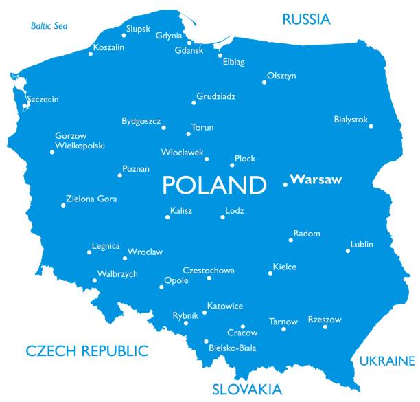 Vector map of Poland Outline detailed map with city names gdynia stock illustrations