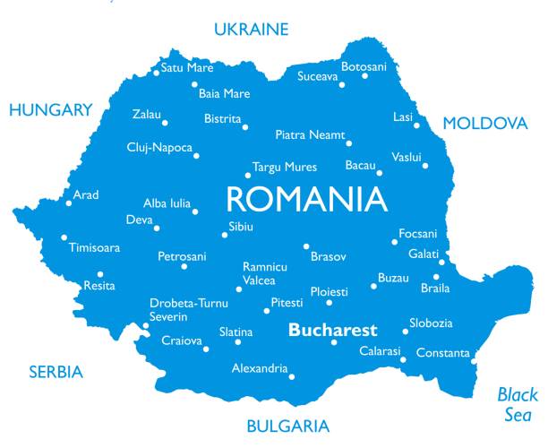 illustrazioni stock, clip art, cartoni animati e icone di tendenza di mappa vettoriale della romania - romania