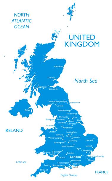 Vector map of United kingdom Outline detailed map with city names nottingham stock illustrations