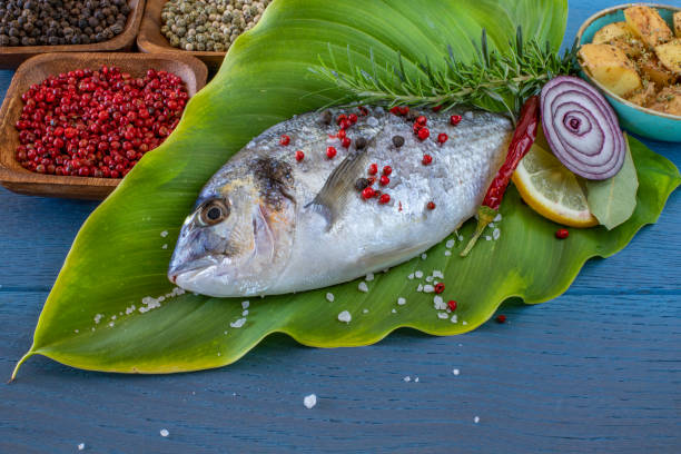 istock Sea bream ( gilt head ) on the green leaf 1152224699