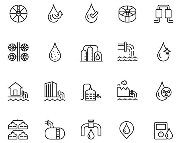 ilustraciones, imágenes clip art, dibujos animados e iconos de stock de el icono de tratamiento de agua - desagüe