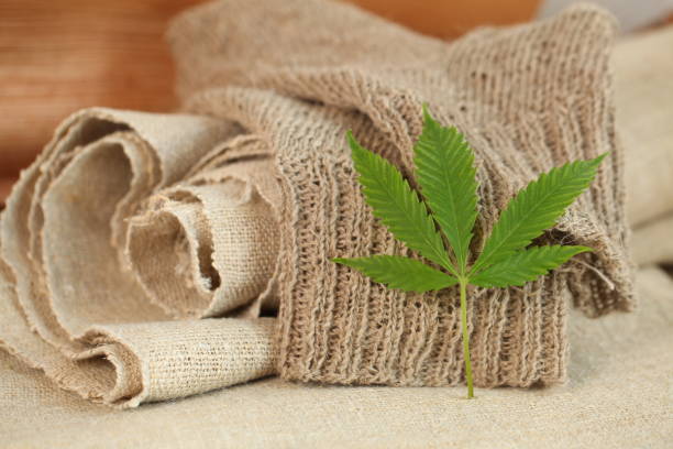 cannabis leaf hemp fabric texture stock photo