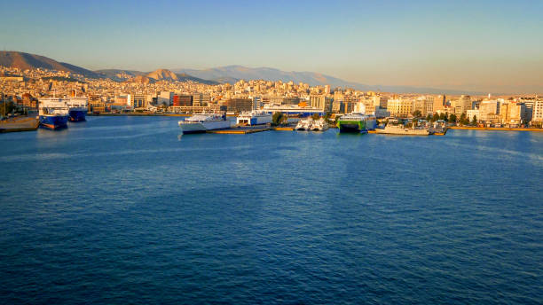 Port of Piraeus in Athens, Greece, logos removed Port of Piraeus in Athens, Greece is the largest Greek seaport, ship logos removed or blurred for commercial use piraeus photos stock pictures, royalty-free photos & images
