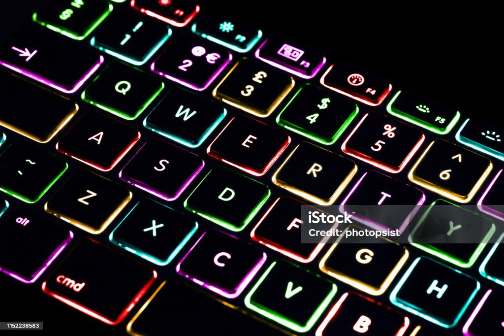 Laptop Notebook Pc Computer Colourful Light Keyboard Isolated On Black  Background Cut Out Stock Photo - Download Image Now - iStock