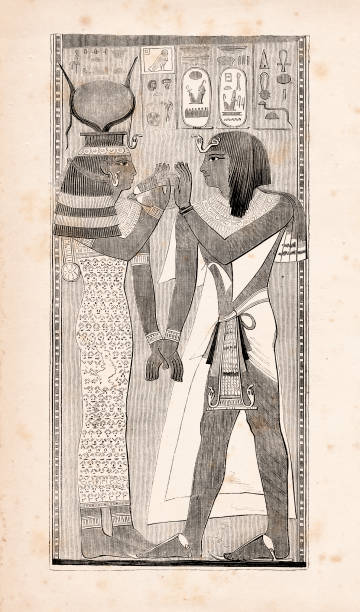 istock Pharaoh Seti I and egyptian goddess Hathor illustration 1152238838