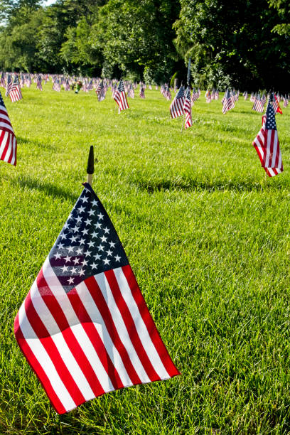 istock Multiple American flags in Cemetery on national holiday 1152243618