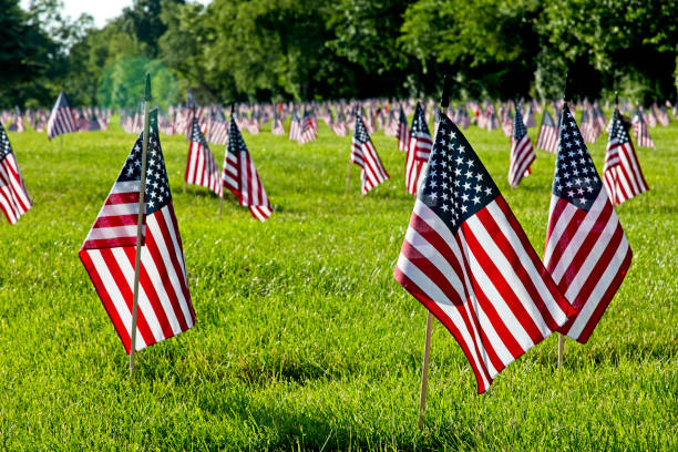 istock Multiple American flags in Cemetery on national holiday 1152243621