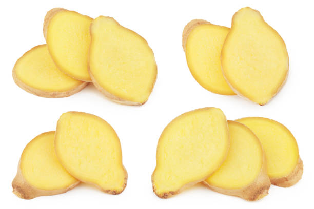 istock Fresh sliced ginger isolated on white background 1152252646