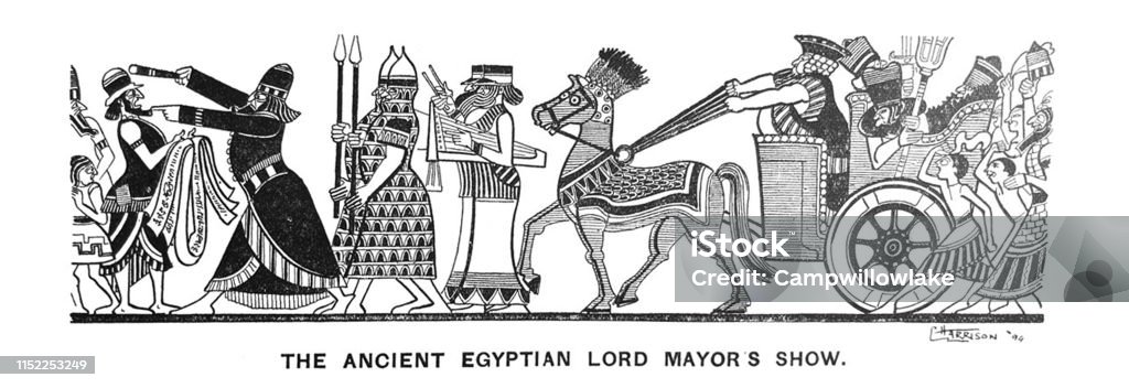 British satire comic cartoon caricatures illustrations - The Ancient Egyptian Lord Mayors Show From Punch's Almanack 1899. Egypt stock illustration