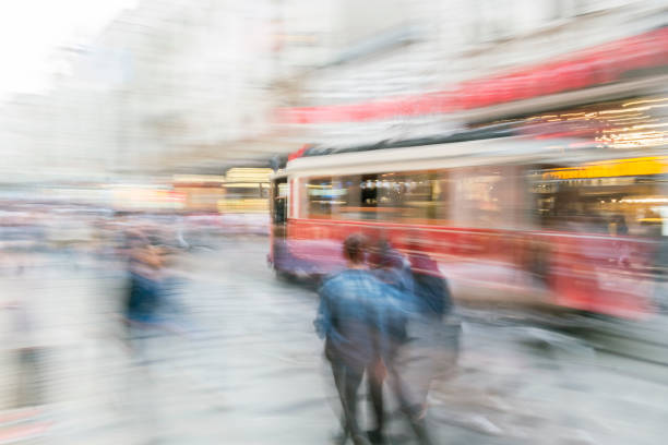 abstraction, blurred view of the passing tram, Istanbul, Turkey