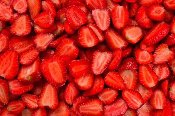 istock Strawberry slices. Fresh berries macro. Fruit background. Top view. 1152258103