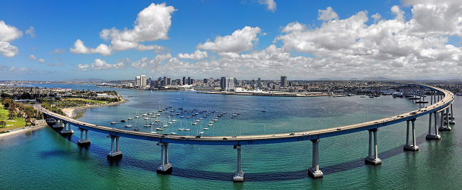 Taken from the southern side of the bridge, with the San Diego skyline in the background