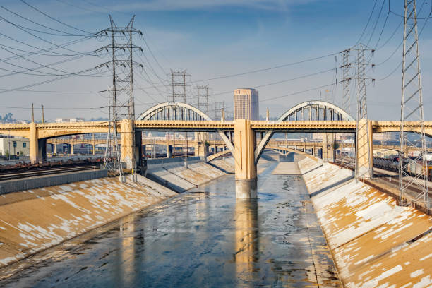 The former Sixth Street Bridge over the LA River in Los Angeles California The former, historic Sixth Street Bridge over the LA River in Los Angeles, California, USA as seen in 2015. It was demolished in 2016. sixth street bridge stock pictures, royalty-free photos & images