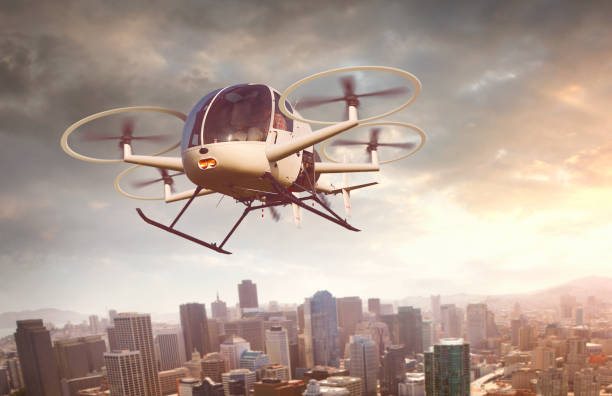 istock Futuristic drone flying over the city 1152264160