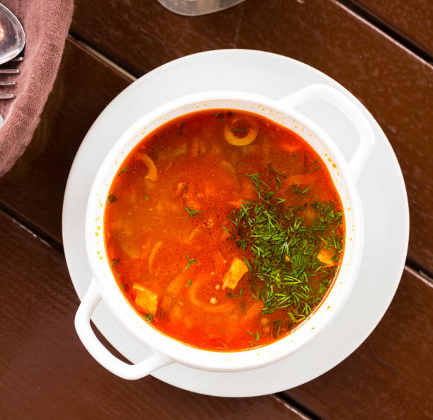 istock Russian cuisine - solyanka soup with various ingredients 1152267416