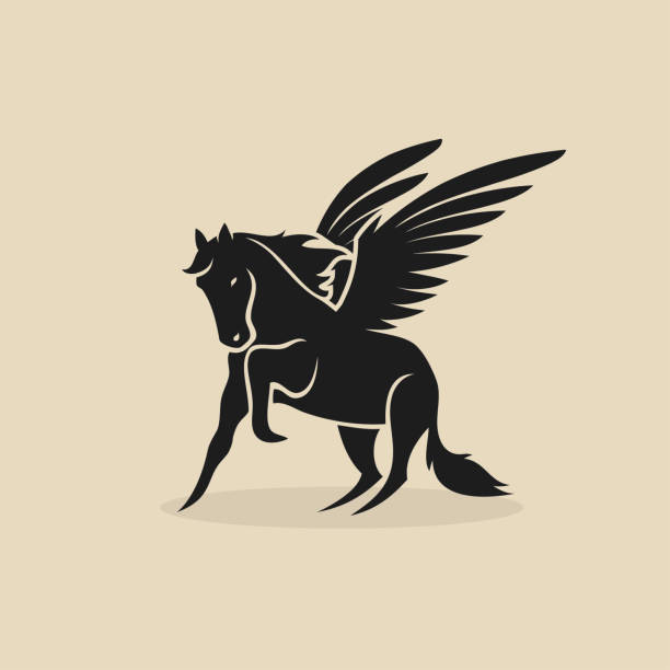 ilustraciones, imágenes clip art, dibujos animados e iconos de stock de la ilustración vectorial aislada de caballo pegasus - mythology horse pegasus black and white