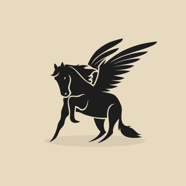 pegasus horse - ilustracja wektorowa izolowana - mythology horse pegasus black and white stock illustrations