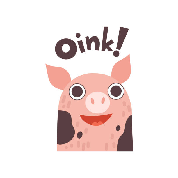 ilustrações, clipart, desenhos animados e ícones de animal de fazenda bonito dos desenhos animados do porco que diz ilustração do vetor do oink - snorting