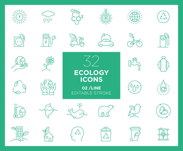 zestaw ikon ekologii w linii - environmental footprint stock illustrations