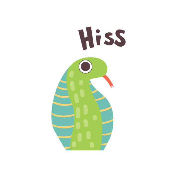 ilustraciones, imágenes clip art, dibujos animados e iconos de stock de cute cartoon serpiente reptil animal haciendo hiss sonido vector ilustración - sisear