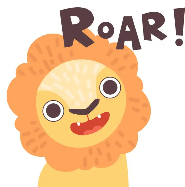 Vector illustration of Lion Roaring, Cute Cartoon Animal Making Roar Sound Vector Illustration