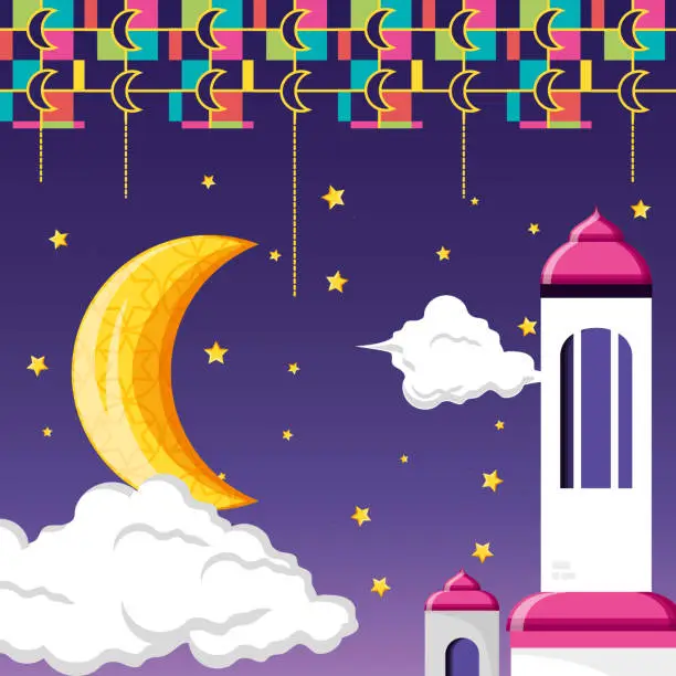 Vector illustration of ramadan kareen celebration card with mosque