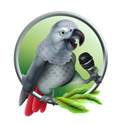 Talking parrot with microphone. Vector realistic. Vector Mesh technique.