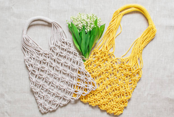 istock Handmade macrame bag on the linen background, ECO friendly 1152282728