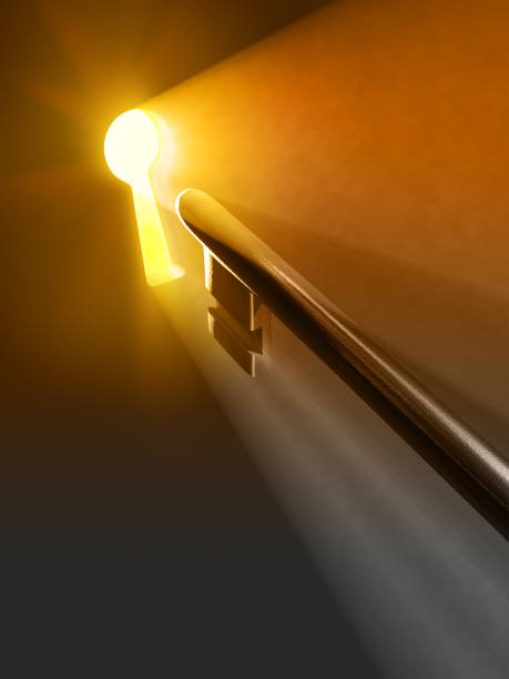 Keyhole Warm light passing through a keyhole. Digital illustration. keyhole photos stock pictures, royalty-free photos & images