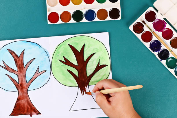 istock Diy paper tree four seasons summer, autumn, winter, spring. Tree 4 season. Childrens creativity 1152287152