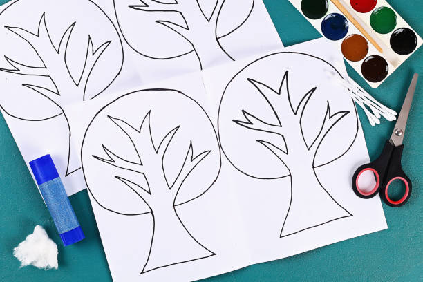 istock Diy paper tree four seasons summer, autumn, winter, spring. Tree 4 season. Childrens creativity 1152287155